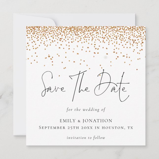Gold Glitzer Confetti Wedding speichern das Datum Mitteilungskarte (Vorderseite)