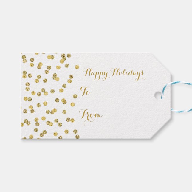 Gold Glitzer Confetti Weihnachtsmarken Geschenkanhänger (Vorderseite (Horizontal))