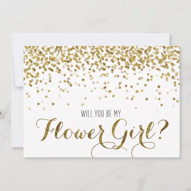 Gold Glitzer Confetti Werden Sie mein Blumenmädche Einladung (Vorderseite)