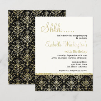 Gold Glitzer Damask 70. Überraschung Geburtstagspa Einladung
