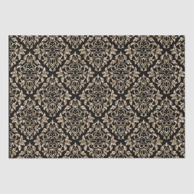 Gold Glitzer Damask Muster Seidenpapier (Vorderseite)