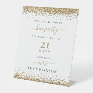 Gold Glitzer Days bis Mrs. Name Willkommen Hen Do Sockelschild
