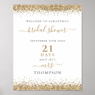 Gold Glitzer Days to Wedding Welcome Brautparty Poster