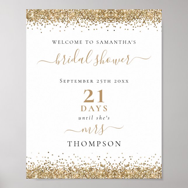 Gold Glitzer Days to Wedding Welcome Brautparty Poster (Vorne)
