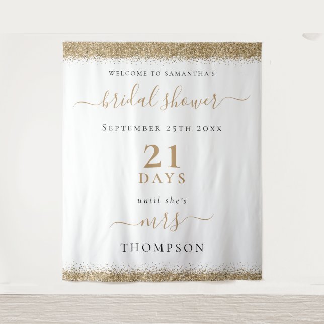 Gold Glitzer Days to Wedding Welcome Brautparty Wandteppich (Vorderseite)