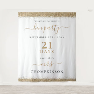 Gold Glitzer Days to Wedding Welcome Hen Party Wandteppich