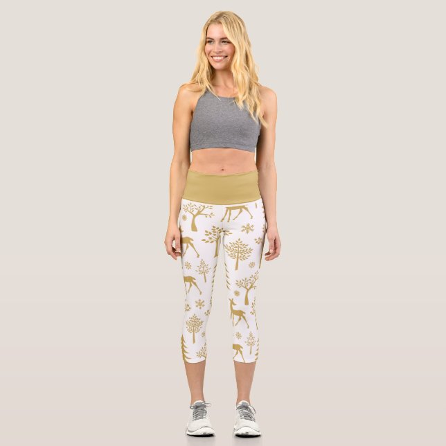 Gold Glitzer Deer Capri Leggings (Vorderseite)