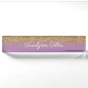 Gold Glitzer Desk Namplate Lila Namensplakette