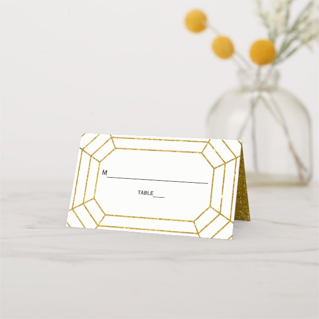 Gold Glitzer Diamant Juwel Hochzeitskorb Platzkarte (Vorderseite)