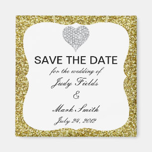 Gold Glitzer Diamond Heart speichern Datum Magnet