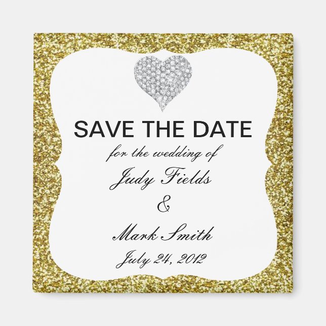 Gold Glitzer Diamond Heart speichern Datum Magnet (Vorne)