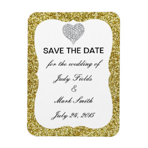 Gold Glitzer Diamond Heart speichern Datum Magnet