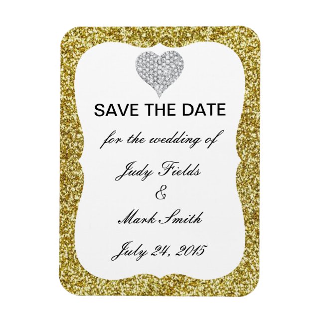 Gold Glitzer Diamond Heart speichern Datum Magnet (Vertikal)