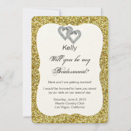 Gold Glitzer Diamond Hearts Bridesmaid Card Einladung