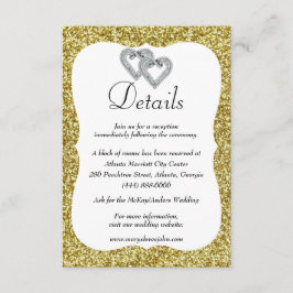 Gold Glitzer Diamond Hearts Hochzeitsdetails Begleitkarte