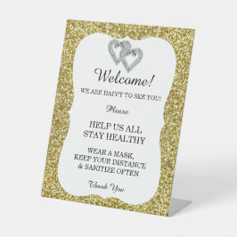 Gold Glitzer Diamond Hearts Wedding Safety Sockelschild