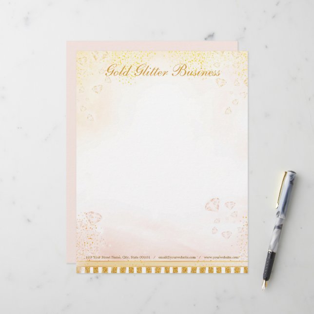 Gold Glitzer Diamonds Letterhead Briefbogen (Vorderseite/Rückseite Beispiel)
