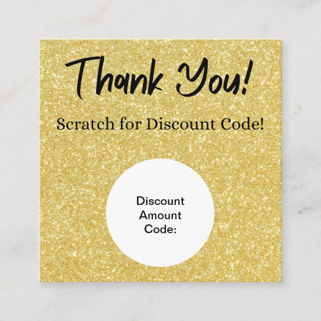Gold Glitzer Discount Scratch Off Danke Card Quadratische Visitenkarte (Vorderseite)