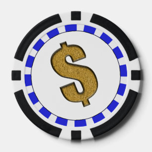 Gold Glitzer $ Dollarsigne gestreifte Grenze Pokerchips