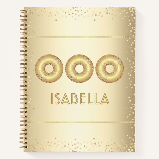 Gold Glitzer Donuts fett moderne Girl-Spaß-Name Notizbuch (Vorderseite)