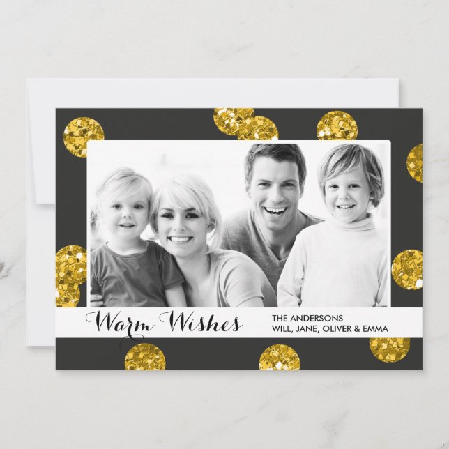 Gold Glitzer Dots Foto Weihnachtskarte Feiertagskarte (Vorderseite)