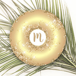 Gold Glitzer Dounut Monogramm Skript fett Luxus Runder Pappuntersetzer
