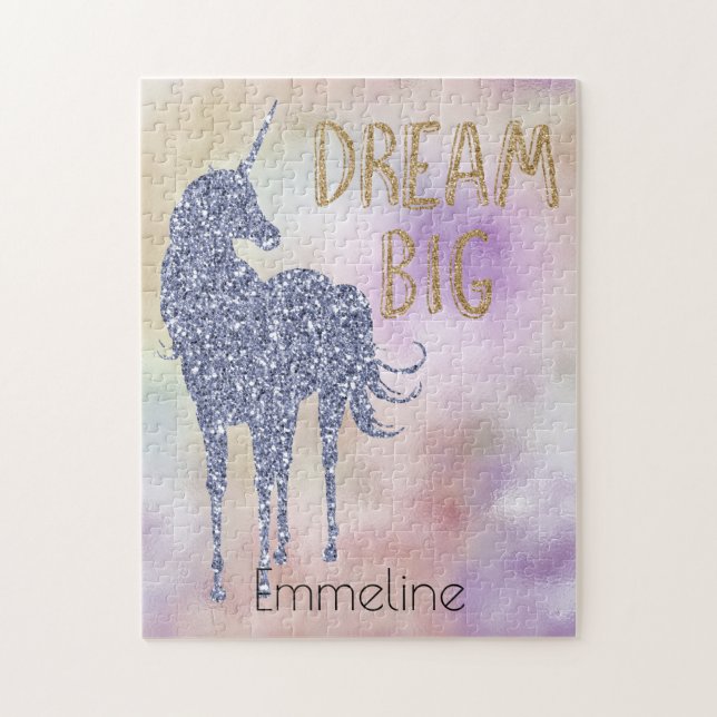 Gold Glitzer Dream Big Unicorn Personalisierter Na (Vertikal)