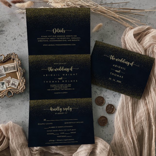 Gold Glitzer Dreifachbuchstabe Falten der Hochzeit Dreifach Gefaltete Einladung (Von Creator hochgeladen)