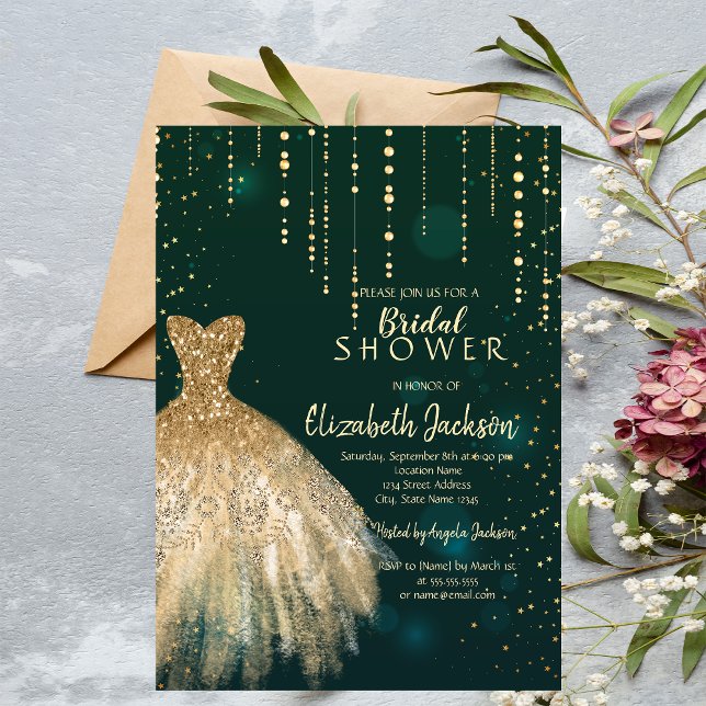 Gold Glitzer Dress, Confetti Green Brautparty Einladung (Von Creator hochgeladen)