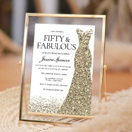 Gold Glitzer Dress Womans 50. Geburtstagsparty Einladung