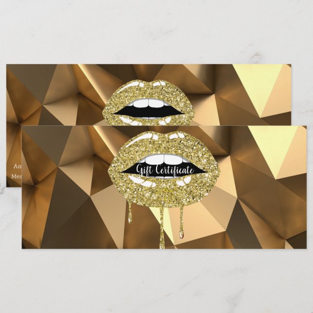 Gold Glitzer Drilling Lips Makeup Geschenkgutschei Einladung (Vorne/Hinten)