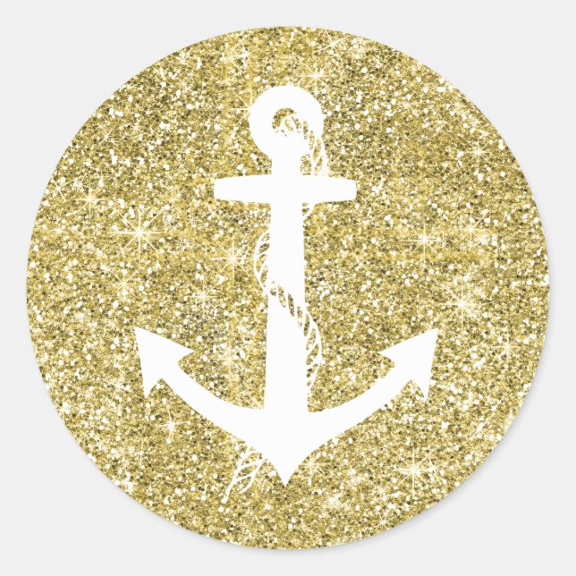 Gold Glitzer drucken Nautische Ankerkleber Runder Aufkleber (Vorderseite)
