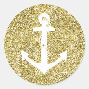 Gold Glitzer drucken Nautische Ankerkleber Runder Aufkleber