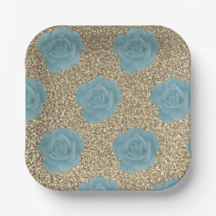 Gold Glitzer Dusty Blue Rose Brautparty Hochzeit Pappteller