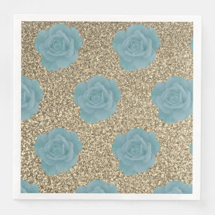 Gold Glitzer Dusty Blue Rose Brautparty Hochzeit Serviette