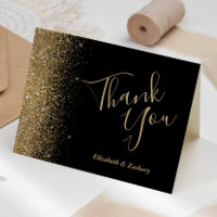 Gold Glitzer Edge Black Wedding Dankeschön Card
