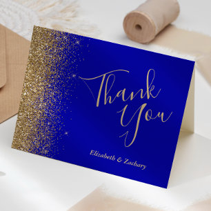 Gold Glitzer Edge Royal Blue Wedding Vielen Dank Karte