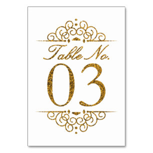 Gold Glitzer Effect Wedding Tischnummer Card (03)