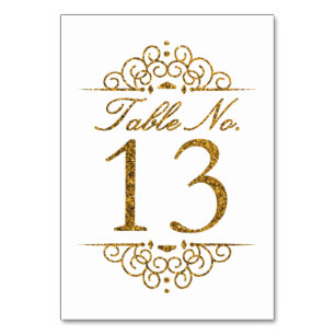 Gold Glitzer Effect Wedding Tischnummer Card (13)