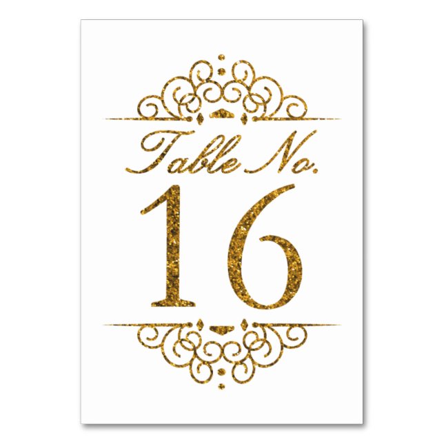Gold Glitzer Effect Wedding Tischnummer Card (16) (Vorderseite)
