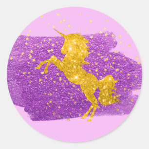 Gold Glitzer Einhorn auf Rosa Runder Aufkleber
