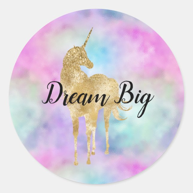 Gold Glitzer Einhorn Lila Rosa Aqua Runder Aufkleber (Vorderseite)