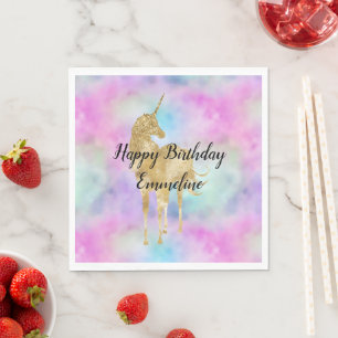 Gold Glitzer Einhorn Lila Rosa Aqua     Serviette