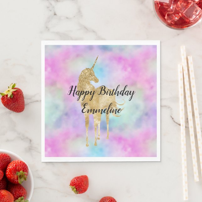 Gold Glitzer Einhorn Lila Rosa Aqua Serviette (Beispiel)