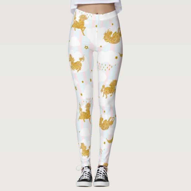 Gold Glitzer Einhorn Muster Girly Yoga Running Leggings (Vorderseite)