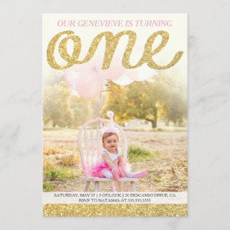 Gold Glitzer Einladung zum ersten Geburtstag