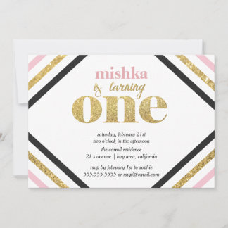 Gold Glitzer Einladung zum ersten Geburtstag