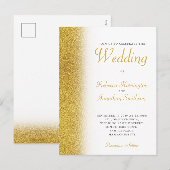 Gold Glitzer Elegante Hochzeit Einladung Postkarte (Vorne/Hinten)