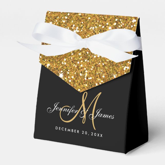 Gold Glitzer Elegante Wedding Favor Box Geschenkschachtel (Vorderseite)
