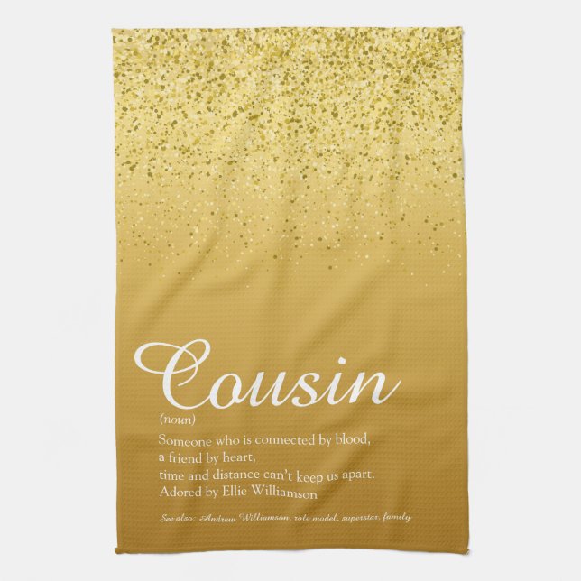 Gold Glitzer Eleganter Script Cousin Definition  Geschirrtuch (Vertikal)